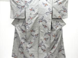 草花模様織出し手織り紬着物